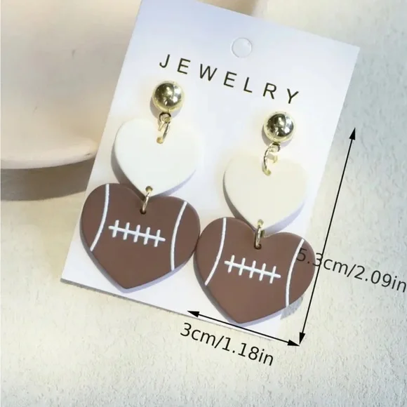 Heart Football Dangle Earrings - Picture 2 of 2